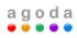 Logo of Agoda with colorful dots.