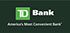 TD Bank logo with the tagline "America's Most Convenient Bank" on a green background.
