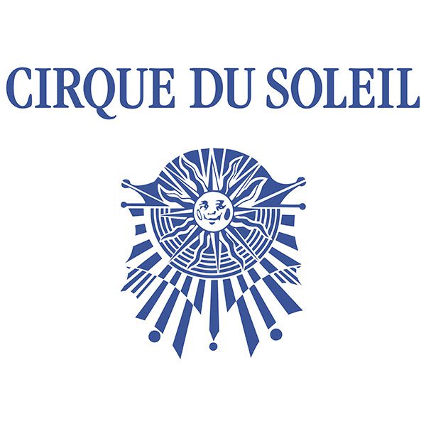 Cirque du Soleil logo featuring a stylized sun face in blue.